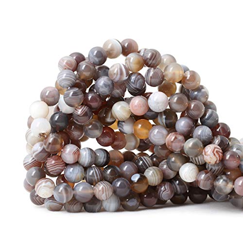 Qiwan 45PCS 8mm Natural Botswana Sardonyx Agate Gemstone Round Loose Beads for DIY Jewelry Making 1 Strand 15"