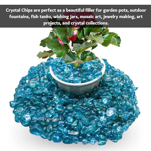 Image of Amazing Gemstone Aqua Aura Quartz Crystal Chips Aquarium Gravel Rocks - Aura Quartz Chips Bulk Fish Tank Gravel, Small Tumbled Stone Chips, Tiny Crystals for Decoration (Natural AAA Grade Gemstones)