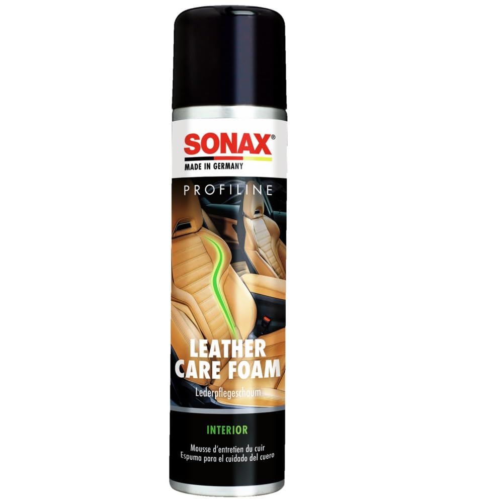 SONAX PROFILINE LeatherCare Foam (400 ml) - silicone-free cleaning and care foam for smooth leather: removes dirt, restores the colours. With real beeswax | Item No. 02893000