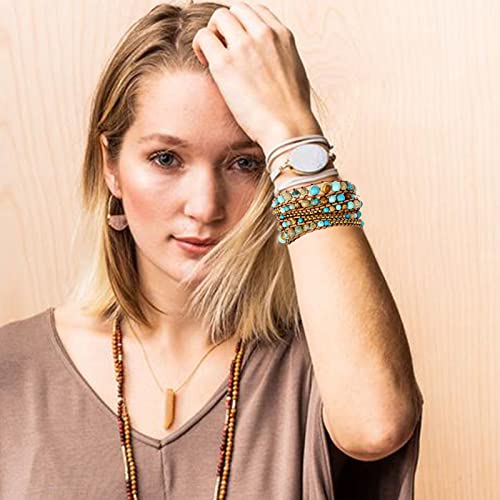 Image of Plumiss Women Boho Handmade Natural Stone Crystal Leather Bead Wrap Bracelets Collection