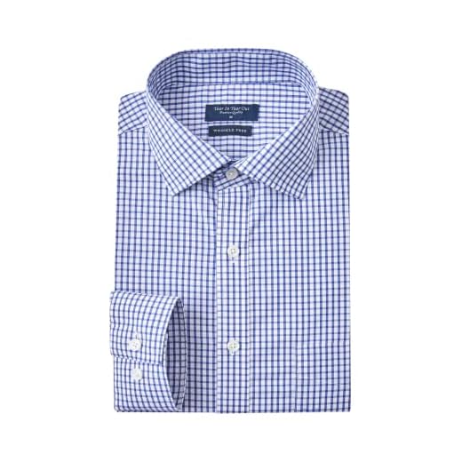 Year In Year Out Camisa social masculina sem rugas com ajuste regular, manga longa, resistente a amassados, Azul, branco 167, GG