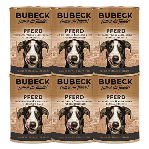 seit 1893 Bubeck Nassfutter für Hunde | Pferdefleisch mit Kartoffeln & Magerjoghurt | Dosenfutter für Hunde Single Protein | 6 x 400g | Hundenassfutter glutenfrei | hoher Fleischanteil