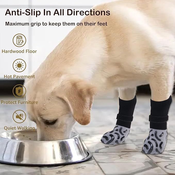 Image of KUTKUT 4Pcs Non Slip Dog Socks to Prevent Licking Paws, Strong Traction for Hardwood Floors, Senior Dogs, Paw Protector, Prevent Scratching, Double Sides Anti Slip Dog Socks(Size:- XS: L*W: 12cm*4cm)