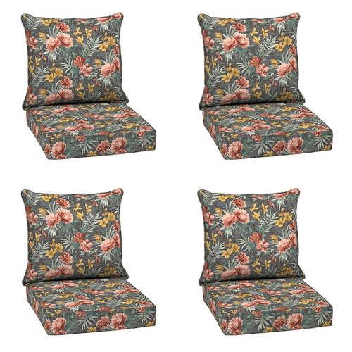 Image of Arden Outdoor Deep Seat Cushion Set (4-Pack), 24 in x 24 in, Weather-Proof, Rain-Proof, Fade Resistant Patio Cushion for Chair, Sofa, and Couch Phoebe Grey Floral