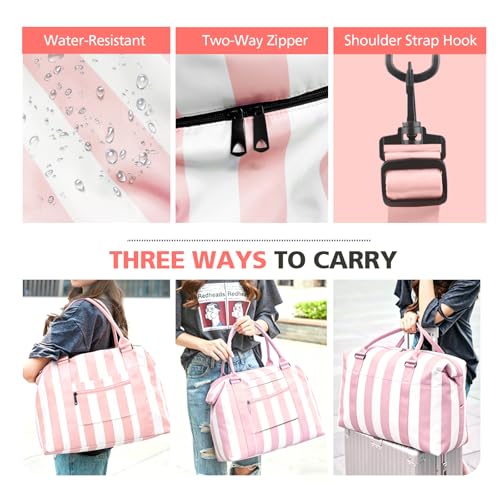 Image of TOPBAG Travel Duffle Bag, Waterproof Weekender Carry On Tote Bags for Women, Sport Gym Bag for Men, Hospital Bag for Labor and Delivery, Overnight Luggage Bag with Trolley Sleeve Coral Pink