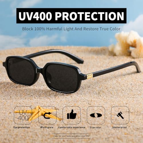 Retro Rectangular Sunglasses for Women Trendy Funny Vintage Fashion Narrow Small 90s Sunnies(3 Pack)4