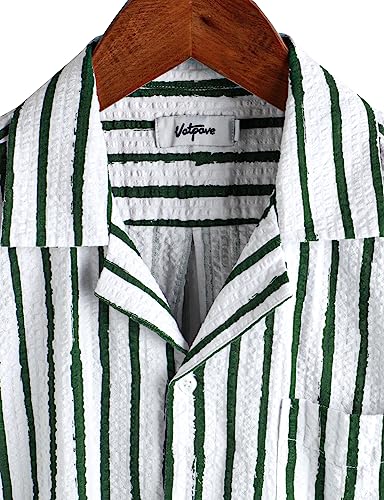 Image of VATPAVE Mens Striped Summer Shirt Casual Button Down Short Sleeve Beach Shirts Cotton Shirts for Men