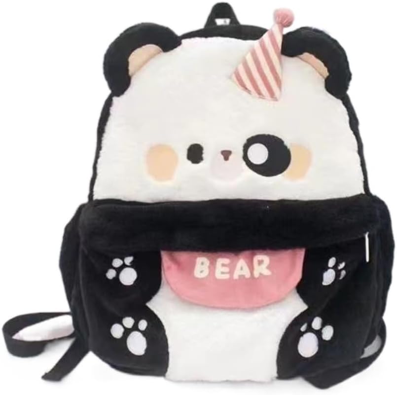 Cute Backpack for Teen Girl Plush Bear Kawaii Fluffy Backpack Travel Casual Backpack (Grey)