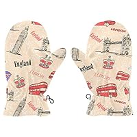 Poeticcity Vintage England London Big Ben Red Crown Human Boys Girls Elastic Ski Snow Winter Gloves, Cold Weather Warm Mittens Adjustable Full Finger Fleece Insulated Gloves S(7 in)
