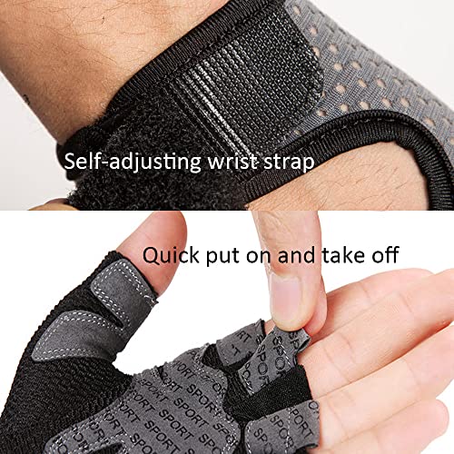 Bigfox Cycling Gloves For Men Women Half Finger Mountain Road Bike Gloves Anti-Slip Shock Absorbing Breathable Gel Padded Fingerless Bicycle Gloves Outdoor Sports (Gray) #TOP3