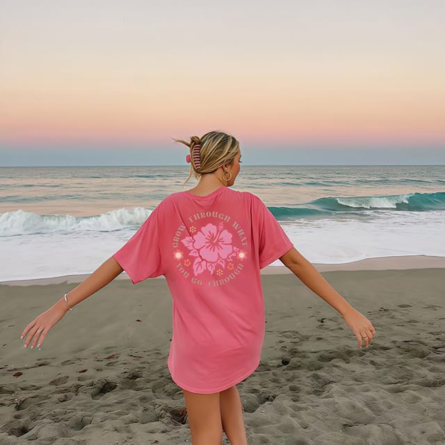 Womens Oversized Vintage Flower T-Shirts Preppy Western Graphic Tees Tops Y2k Ocean Coastal Summer Beachy T Shirts4