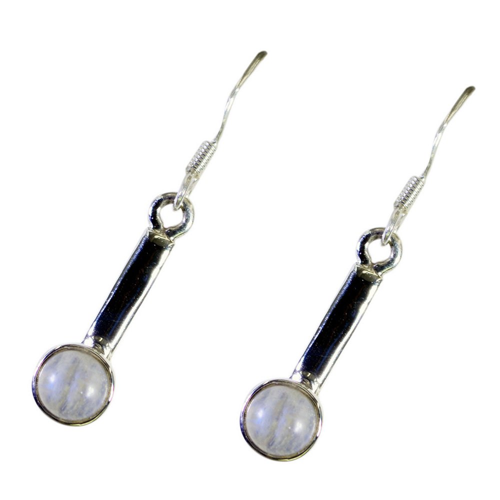 Véritable pierre de lune arc-en-ciel boucles d'oreilles rondes argent 925
