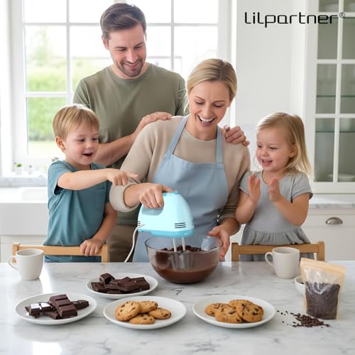 Image of LILPARTNER Hand Mixer Electric, Ultra Power Kitchen Hand Mixer With 7-Speed & 5 Stainless Steel Accessories for Whipping Dough, Cream, Cake, Dishwasher Safe, Light Blue