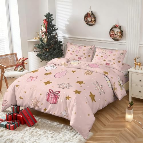 Generisch Bettwäsche 140x200 Rosa Weihnachten Schneeflocke, Weiche...