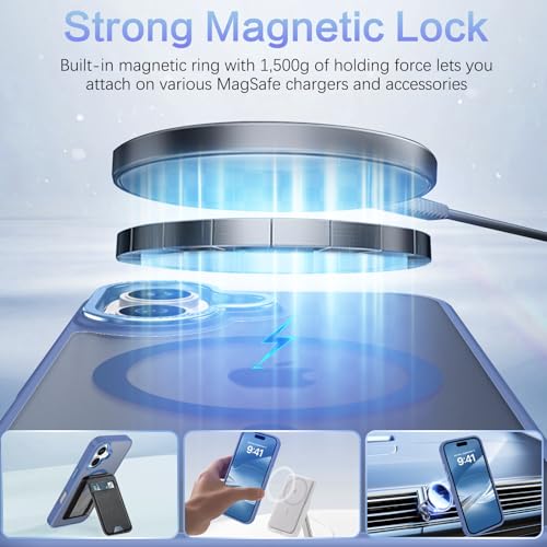 Image of YINLAI for iPhone 17 Case 6.3-inch,Magnetic Compatible with MagSafe, Slim Matte Anti-Fingerprint, Shockproof Full Body Military Grade Protection for iPhone 17 Cover, Blue