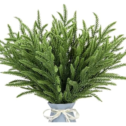 24Pcs Norfolk Pine Branches Stems 13.5" Artificial Pine Needles Sprigs Norfolk Pine Garland Accessories Vase Fillers Winter Fake Christmas Tree Picks Greenery Sprays for DIY Wreaths (24, Green) Cover