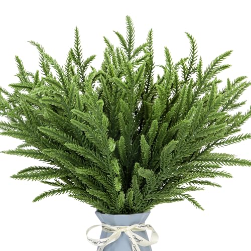 24Pcs Norfolk Pine Branches Stems 13.5 Artificial Pine Needles Sprigs Norfolk Pine Garland Accessories Vase Fillers Winter Fake Christmas Tree Picks Greenery Sprays for DIY Wreaths (24 Green)