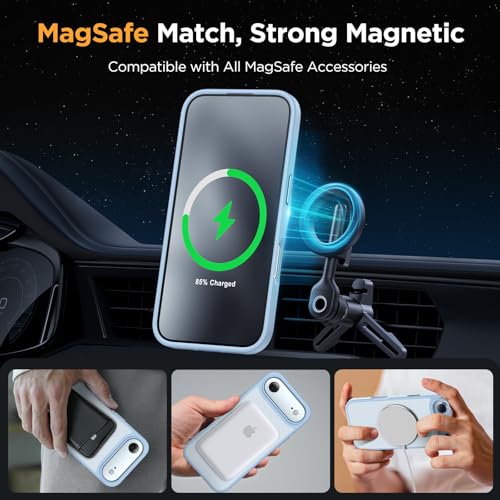 Image of Miracase Magnetic for iPhone Air Case with Screen Protector(Compatible with MagSafe), Slim Thin Translucent Matte Military-Grade Protected Phone Cover for iPhone 17 Air 6.5 inch, Light Blue