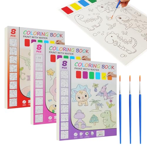 OSDUE Confezione Libri da Colorare ad Acquerello, 3 Libro di Pittura ad Acquerello per Bambini, Carta per Pittura ad Acquerello per Bambini da 1 2 3 4 anni, Libro Magico, Regalo Artigianale Painting
