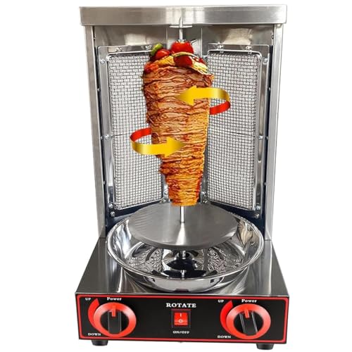XUXIAO Máquina Comercial Vertical para Barbacoa y shawarma, con calefacción giratoria de 360°, Parrilla de Kebab a Gas de Acero Inoxidable, para Uso en cocinas domésticas y restaurantes
