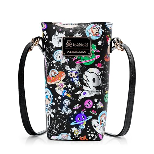 Tokidoki Small PVC Crossbody Purse, Button Cell Phone Bag Mini Shoulder Purse Wallet Smart Phone Pocket with Credit Card (Black)