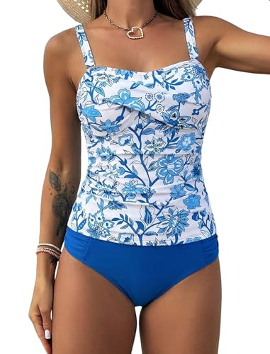 Image of ZAFUL Tankini Swimsuits for Women Tummy Control High Waisted Twist Front Ruched Two Piece Bathing Suit