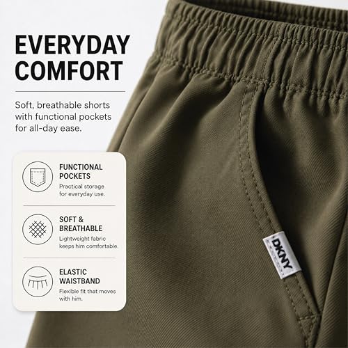 Image of DKNY Boys Shorts Set - 2 Piece Short Sleeve Collared Button Down Shirt and Matching Shorts for Boys (Sizes: 8-12)