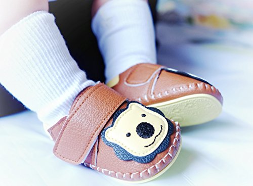 Lidiano Baby Non Slip Rubber Sole Cartoon Walking Slippers Crib Shoes Infant/Toddler (6-12Months, Brown Lion)