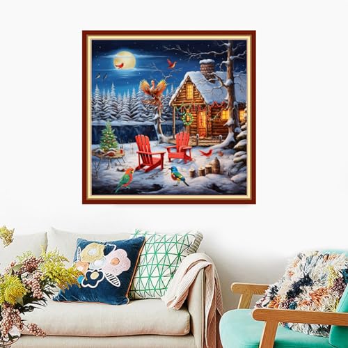 Image of Foxdiviy Stamped Cross Stitch Kits Full Range of Embroidery Needlework Starter Kits for Beginners Adults 11CT Embroidery Patterns Art Crafts DIY Needlepoint Kits-Snowy Night 18x18 inch