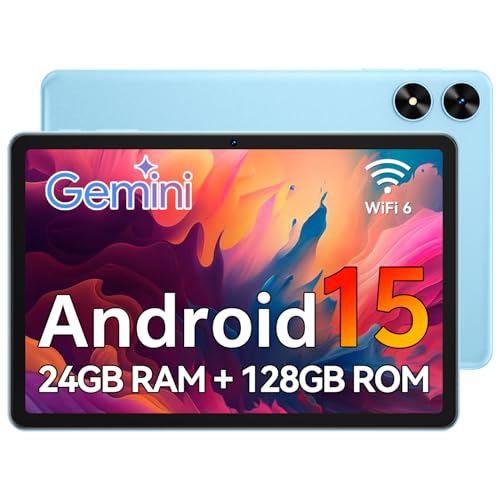 Kairisy 2026 Tablet 10 Inch Android 15, 24GB RAM 128GB ROM 1TB TF, Gemini AI, 1280 * 800 HD, 6600mAh, Dual Camera, GPS, WiFi 6, BT 5.0, Widevine L1, GMS Tablet with Case (Blue)