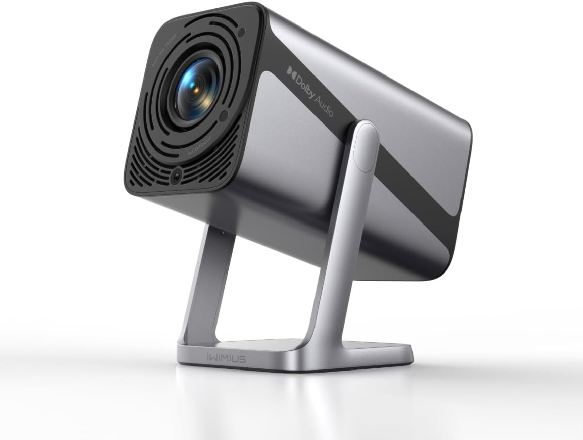 [Netflix-Licensed & 4K Support & Auto Focus]- Smart Projector with WiFi 6 and 2-Way Bluetooth, Dolby Audio/ Auto Keystone/Zoom,360°Adjustable Stand, iWIMIUS Mini Portable Outdoor Proyector w/ HDMI ARC
