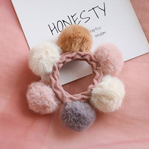 NMSB Ruoshui Woman Pompom Hair Ties Girls Elastic Hair Band Rubber Band Hair Accessories Gum Rope Cute (Color : Color 5)