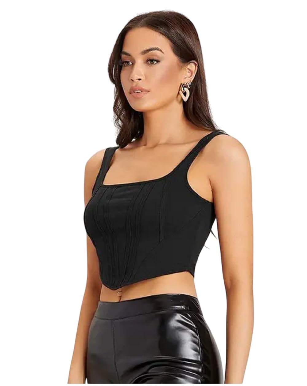 Cotone tinta unita, scollo quadrato, regolare/rilassante, corto, alla moda, alla moda, top corto alla moda a forma di V frontale, maglietta top, grazioso reggiseno a 6 pati per ragazze e