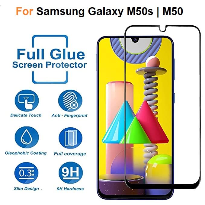 Image of Screen Protector for Samsung Galaxy M50S | M50 (Black) Tempered Glass Edge-to-Edge 6D Screen Guard With Installation Kit