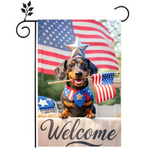 HOMETITUTE 4th of July Independence Day Patriotic Yorkshire Terrier Garden Flag 12x18 Inch Double Sided American Dog Yard Flag, Outdoor Memorial Day Lawn Decorations (Dachshund, 12×18 Garden Flag)