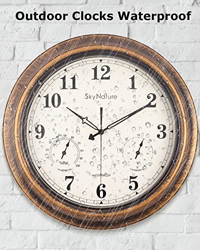 Skynature Outdoor Clocks Waterproof, Large Outdoor Clock And Thermometer, Silent Wall Clocks Battery Operated, 18 Inch Decorative Rustic Farmhouse Wall Clock For Patio - Bronze #TOP5