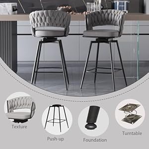 Swivel Bar Stools Set of 2, Modern 360° Swivel Bar Stools, 25 inch Modern Bar Chairs with Woven Back & Footrest, Counter Height Bar Stools for Kitchen Island, Cafe, Bar, Wet Counter Swivel Bar Stools Set of 2 Modern 360 Swivel Bar Stools 25 inch Modern Bar Chairs with Woven Back Footrest Counter Height Bar Stools for Kitchen Island Cafe Bar Wet Counter