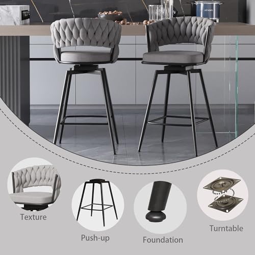 Swivel-Bar-Stools-Set-of-2-Modern-360-Swivel-Bar-Stools-25-inch-Modern-Bar-Chairs-with-Woven-Back-Footrest-Counter-Height-Bar-Stools-for-Kitchen-Island-Cafe-Bar-Wet-Counter Swivel Bar Stools Set of 2 Modern 360 Swivel Bar Stools 25 inch Modern Bar Chairs with Woven Back Footrest Counter Height Bar Stools for Kitchen Island Cafe Bar Wet Counter