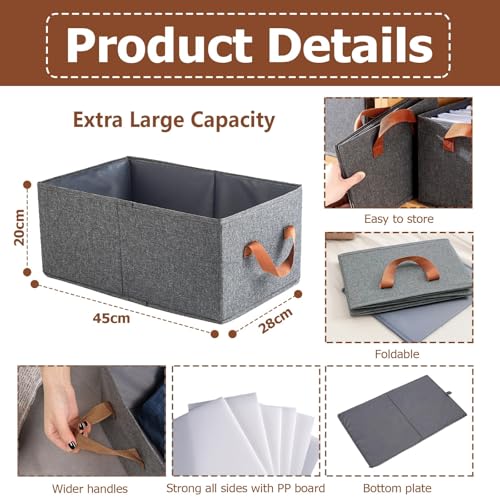 Image of 4Pcs Clothes Storage Boxes, Wardrobe Organiser Fabric Boxes with Handles, Foldable Storage Box for Shelves, Wardrobe Storage Organiser for Clothes, Toys (45x28x20 cm, Large)