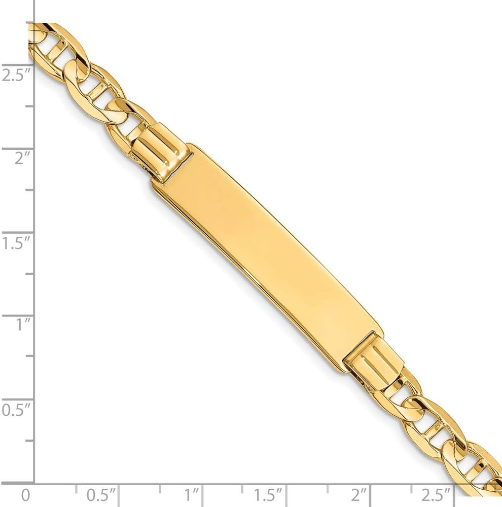 Solid 14k Yellow Gold Anchor Mariner ID Bracelet Engravable Identification Name Bar Tag - with Secure Lobster Lock Clasp 8" (Width = 7mm)