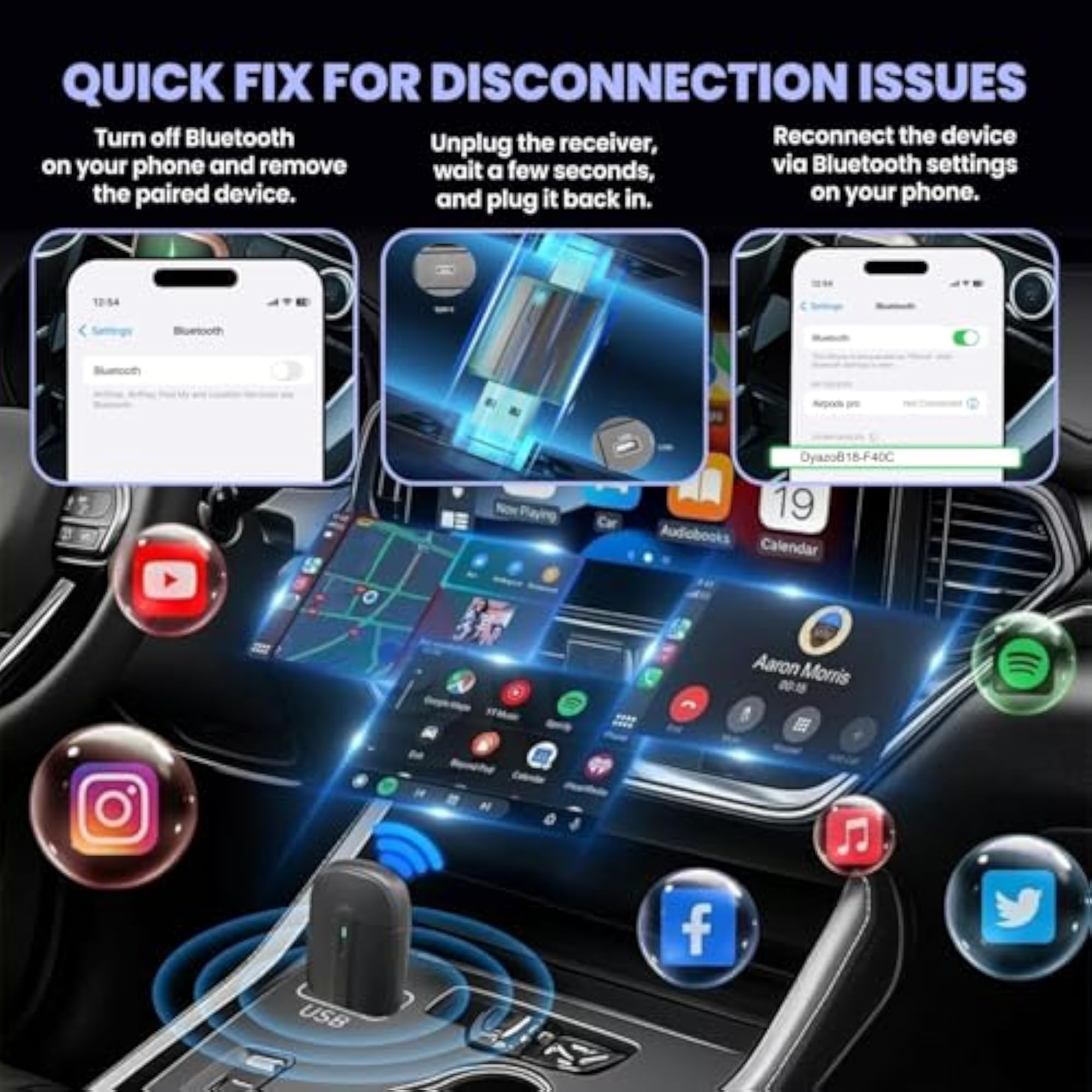 2-in-1 Wireless CarPlay & Android Auto Adapter Converts Wired to Wireless
