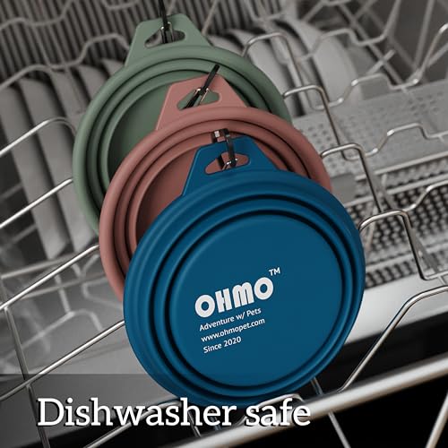OHMO Hundenapf Faltbar 800ml für mittelgroße bis große Haustiere, Reisenapf Hund Tragbarer Trinknapf, Wassernapf für Hunde Unterwegs, Extra Dicker (Pfauenblau)
