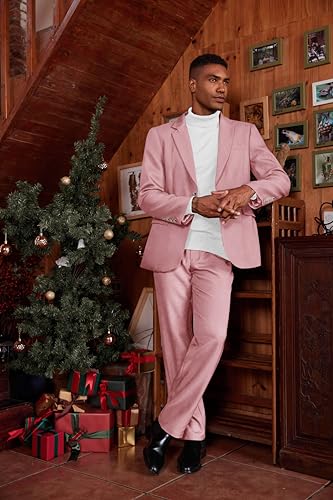 Runcati Mens 2 Piece Suit Slim Fit Two Button Solid Tuxedo Jacket Blazer Pants Wedding Business Prom Sets4