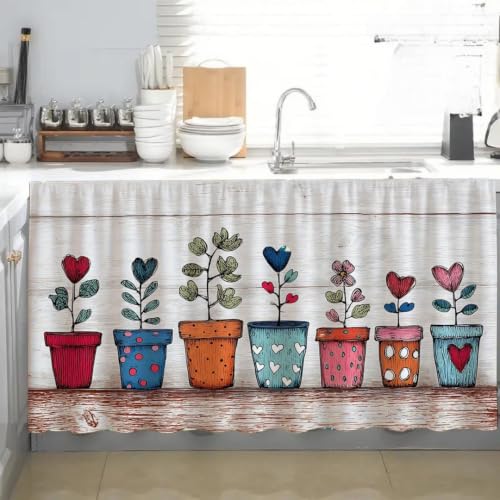 Image of Kitchen Curtains for Sink | Premium Printed Under-Sink Skirt for Kitchen Counter | Washable & Dustproof Rod Pocket Curtain | Home & Cooking Theme Decor (150cm x 70cm) (Flower Port)