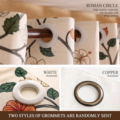 Image of ISAENNE Designer Elegant Linen Printed Curtains,2 Panels,63 inchx65 inch-Flora
