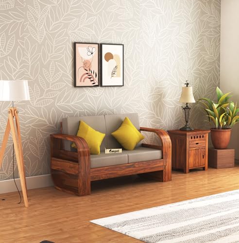 Image of Ganpati Arts Sheesham Wood 2 Seater Sofa Set for Living Room Home Office Solid Wood Sofa Set Furniture Wooden Sofa Set Two Seater (Natural Finish)
