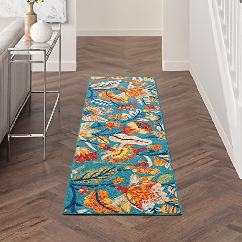 Nourison Allur Floral Turquoise Multicolor 2'3" X 7'6" Area -Rug, Easy -Cleaning, Non Shedding, Bed Room, Living Room, Dining Room, Kitchen (2X8) #TOP17