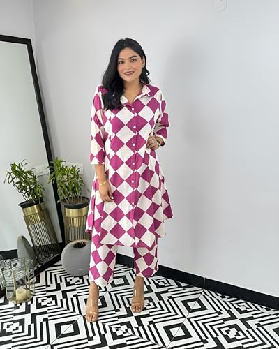 Image of LookMark Women's Cotton Blend Trendy Regular Fit Solid Printed Kurti with Stright Bottom |Kurti Set for Women