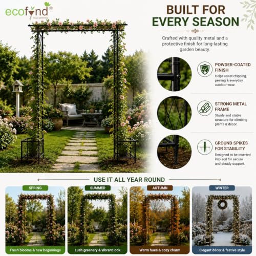 Image of ecofynd 8 Feet High x 5 Feet Wide Graden Arch Plant Stand, Metal Arbor Trellis for Climbing Plants, Backdrop Stand for Outdoor Indoor Wedding Lawn Backyard Party Decoration Items, Patio (GARCH002-BLK)