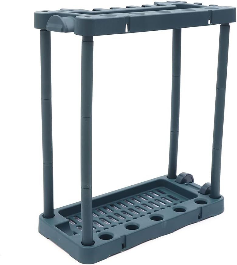 Garden Tool Rack, Outdoor Garage Utility Tool Long Handle Broom Mop Holder Tower Garden Organizer 2 Wheels Storage Rack Lawn Holder